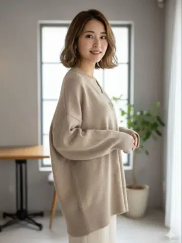 R'IAM PLAGE V넥 니트 가디건 긴팔 울 캐시미어 혼방