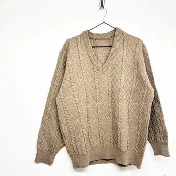 세탁 가능 스페인산 니트 스웨터 V넥 베이지 계열 브라운 계열