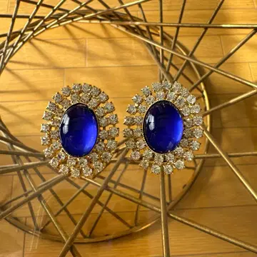 빈티지 클립온 귀찌 엘레강트한 파란색 스톤 귀찌