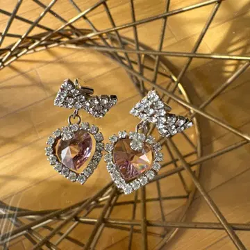 빈티지 클립온 귀찌 하트형 크리스탈 귀걸이