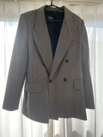 ZARA 더블 브레스트 체크 자켓 L 사이즈