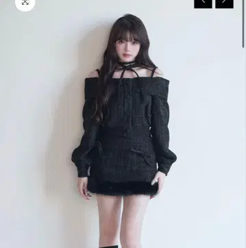 BunnyLis NoGenki 트위드 오프숄더 자켓 세트