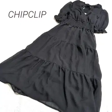 칩 클립 카슈쿨 볼륨 소매 백 리본 티어드 원피스