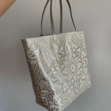 고급 순수 실크 후쿠로 오비 백 실버 태슬 포함