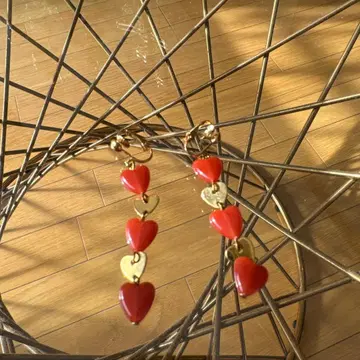 빈티지 클립온 귀찌 하트 모양 댕글 귀걸이 빨간색 골드