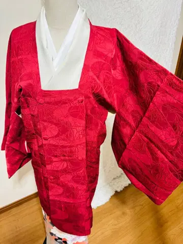 자수가 예쁜 빨간색 무늬 겉옷