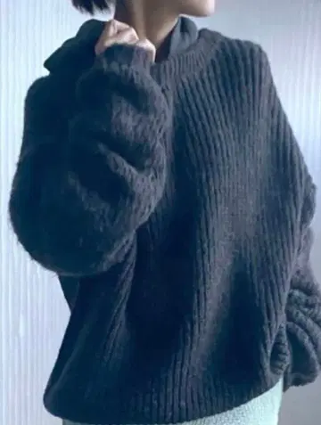 ameri vintage 후드 부착 니트 그레이