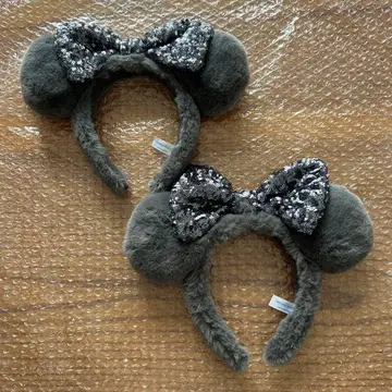 디즈니 머리띠 2개 그레이 리본 퍼 퍼 스팽글