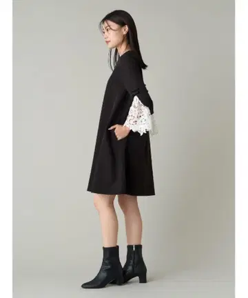 클리닝 완료 CELFORD 레이스 커프스 드레스 블랙 38
