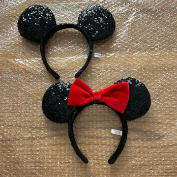 디즈니 머리띠 페어 스팽글 미키 미니 빨간색 블랙