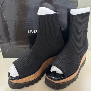 MURUA 블랙 리브 니트 오픈토 통굽