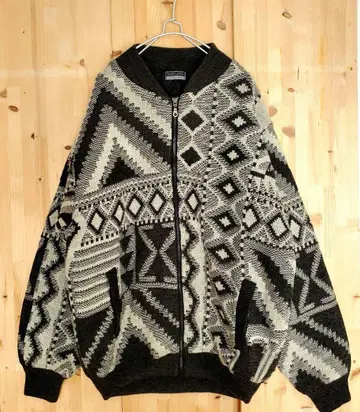 무료배송 USED 빈티지 기하학 패턴 집업 3D 니트 자켓