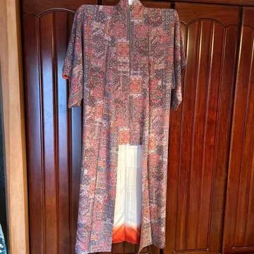 코몬 기모노 꽃무늬 오렌지 계열