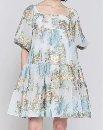 POPPY GOLD JACQUARD PUFF MINI DRESS