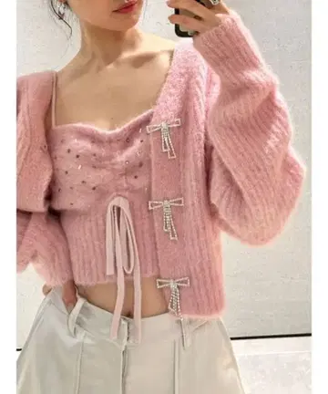 LILY BROWN 핑크 비쥬 가디건 뷔스티에