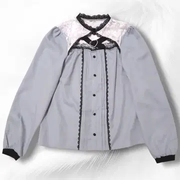 Dear My Love 레이스 하트 벨트 긴팔 블라우스 블루