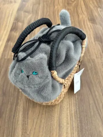 HAYNI 고양이 퍼 바스켓 백 아쿠아