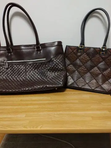 다크 브라운 토트백과 핸드백 세트 2점
