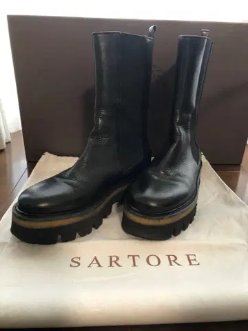 SARTORE 블랙 사이드 고어 부츠 38 (24.5cm)