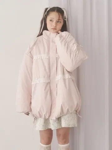 merry jenny 리본 프릴 패딩 자켓 핑크