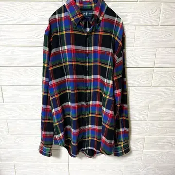 새상품급 랄프 로렌 플란넬 셔츠 버튼 다운 체크 무늬 M 175