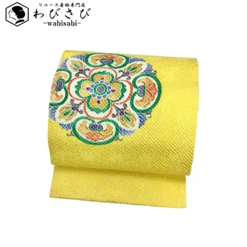 나고야 오비 선명한 꽃무늬 패턴 엠보 옐로우 컬러 O-4719