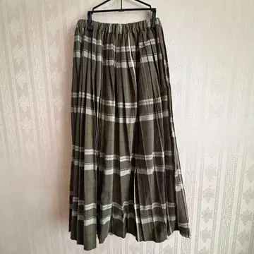 SM2 롱 플리츠 스커트 체크 무늬 올리브