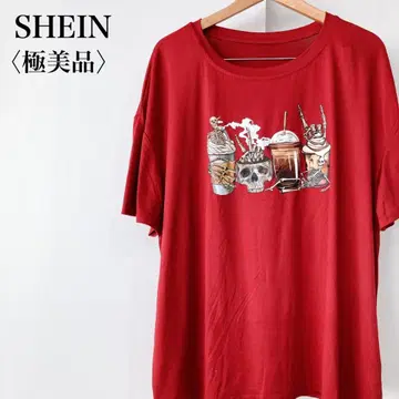 [컨디션 최상] 쉬인 스컬 패턴 그래픽 프린트 T셔츠 레드 빅 사이즈