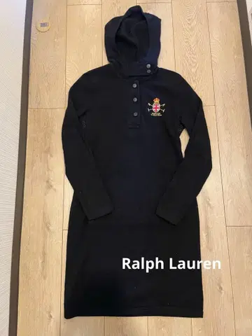 랄프 로렌 후드 부착 블랙 원피스 캐시미어 L