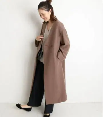 SLOBE IENA 노카라 코트 SUPER100 카멜 정가 25,300엔