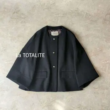 라토타리테 노카라 자켓 케이프 플레어 코트 버튼
