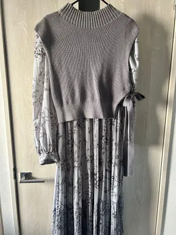 SNIDEL 그레이 니트탑 꽃무늬 롱 원피스 세트