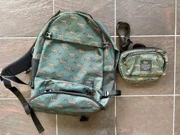 kIU 동물 패턴 그린 백팩 파우치 세트