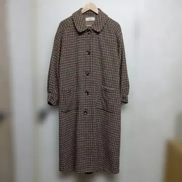 W818 merlot 체크 무늬 롱 코트 볼륨 슬리브