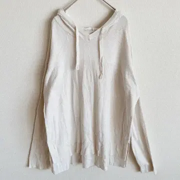 새상품급 아이보리 후드 부착 오버 사이즈 티셔츠 남녀 공용 무지 긴팔