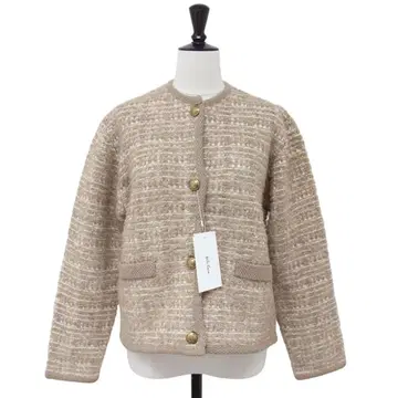미라 오웬 금장 버튼 짧은 기장 트위드 니트 가디건 자켓