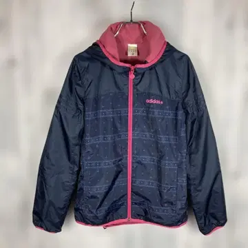adidas 여성용 M 사이즈 골프 후드 부착 경량 자켓 네이비/핑크