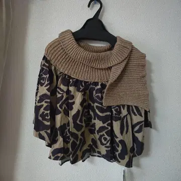 enrica 엔리카 장미 무늬 플란넬 프린트 블라우스 일본제 카멜 브라운