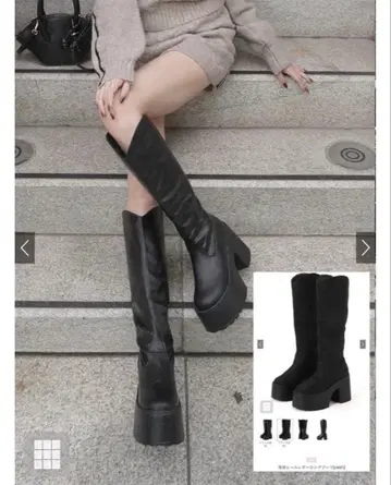 GRL 통굽 힐 가죽 롱 부츠[ci601]