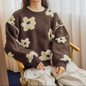 [ 웹 완판템 ] 플라워 자카드 니트 풀오버 nikoand -