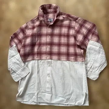 빈티지 이탈리아산 빨간색과 화이트 체크 무늬 하프&하프 셔츠