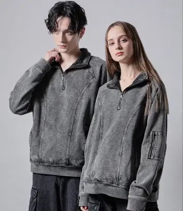 CLEL 헤비 웨이트 빈티지 하프 지퍼 M 사이즈 그레이