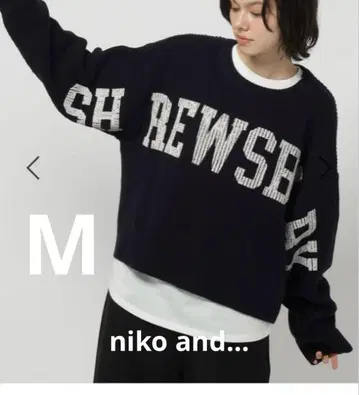 새상품 niko and - 2way 모듬 프린트 로고 니트 네이비 M