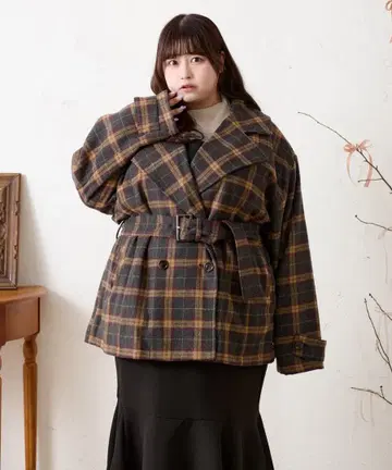 체크 무늬 테일러드 자켓 (브라운 계열)