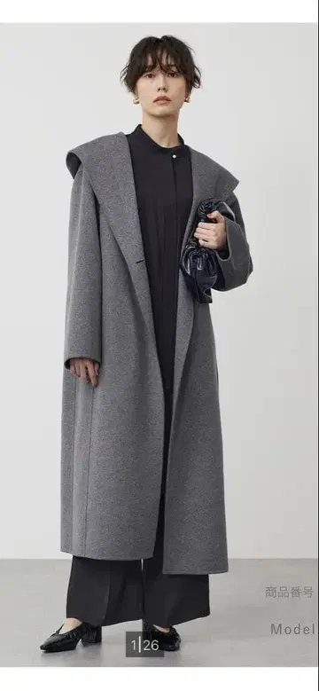 PLST 울 블렌드 리버 후디 롱 코트