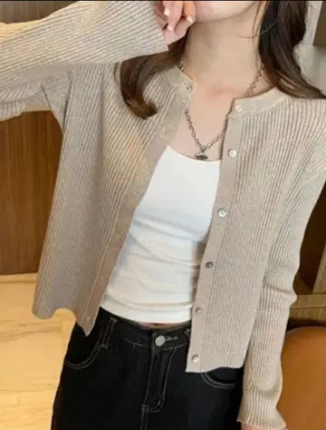 cocomomo 리브 니트 가디건 베이지