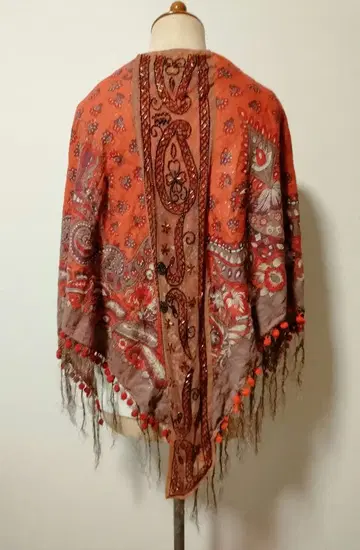알렉시아 런던 빨간색 비즈 자수 스카프 숄 시조