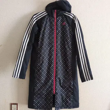 adidas 도트 무늬 롱 코트 후드 부착