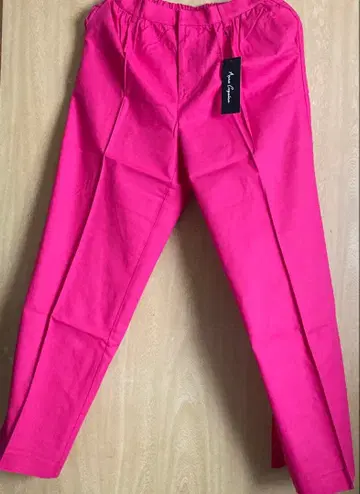 새상품 마 혼방 스트레이트 와이드 팬츠 푸크시아 핑크 L