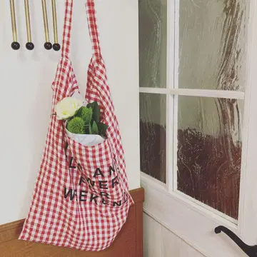 tiptoe 린넨 깅엄 체크 토트백